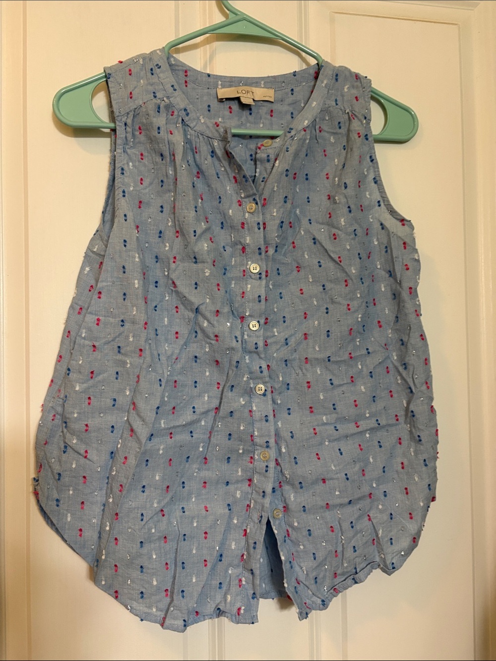 LOFT W XS Light Blue Sleeveless Button-Front Top patriotic. Summer petite